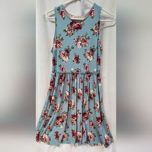 Women's Cottagecore Blue Floral Sleeveless Above Knee Dress Med Jolt